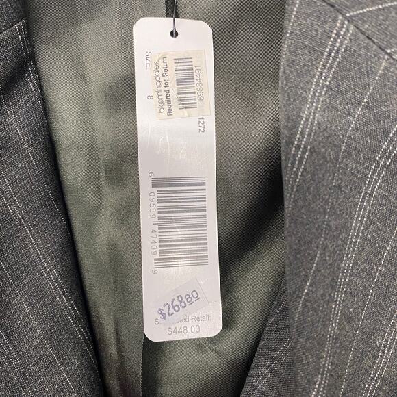 Linda Allard Ellen Tracy Jacket Womens 8 Blazer Gray Pinstripe Wool Button Up - Picture 5 of 10